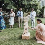 guests at a wedding playing games at Domaine de la Leotardie Dordogne France