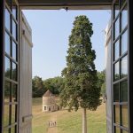 view from the window to the pigeonnier at domaine de la Leotardie Dordogne photo by mark Cameron